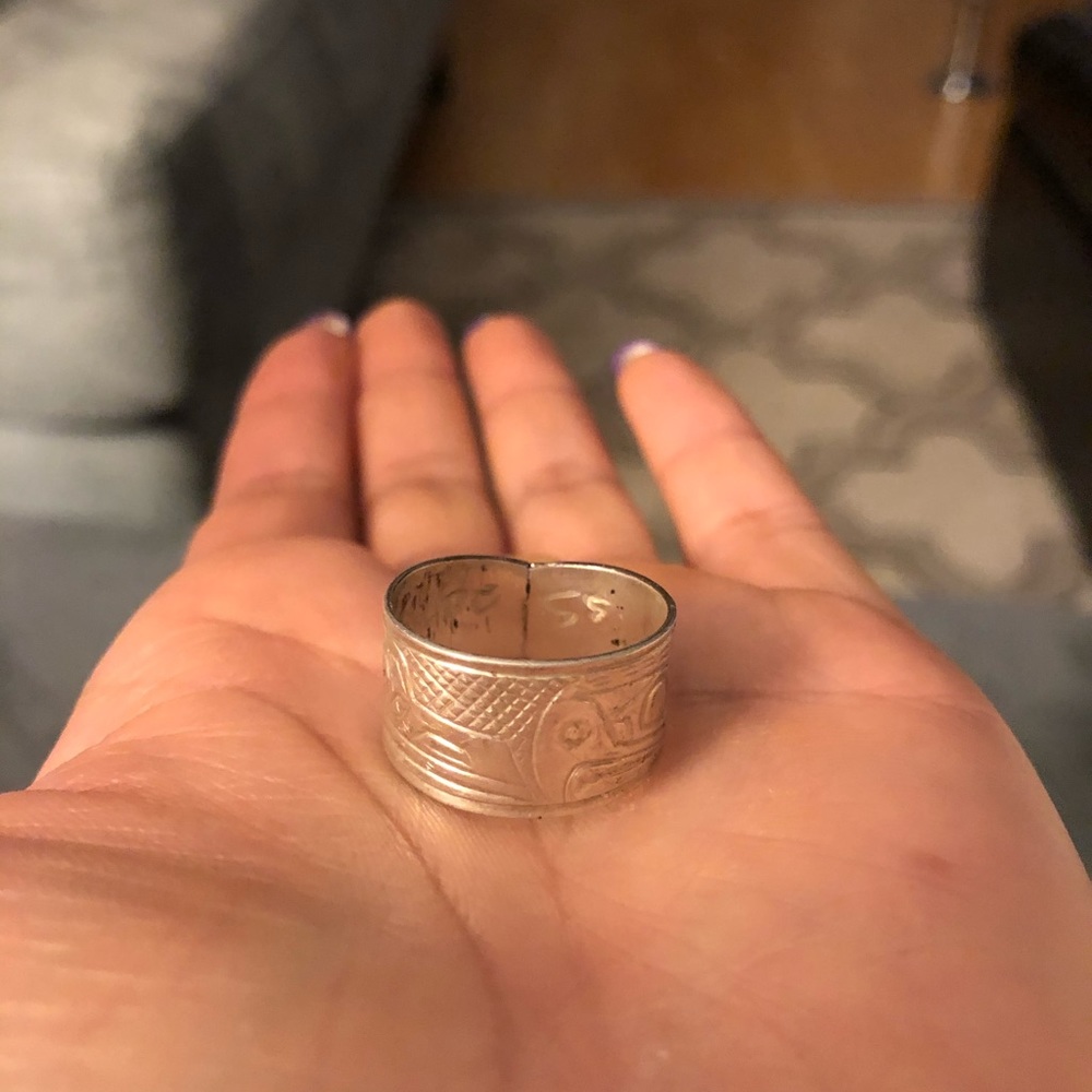 Silver ring with indigenous art